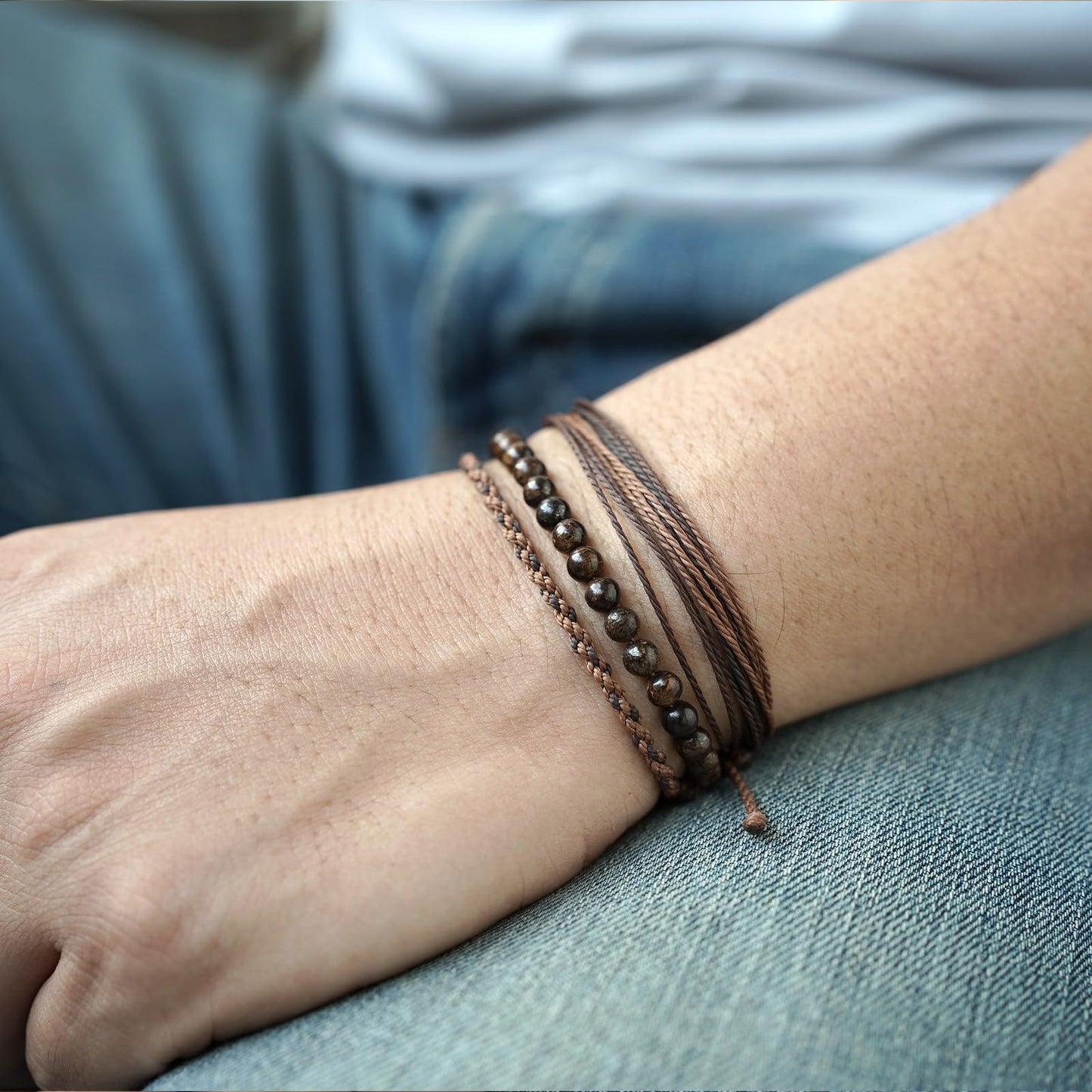 Handmade Natural Stone Beaded Healing Bracelet Gift for Men Adjustable Rope String Bracelet (Bronzite, Adjustable)