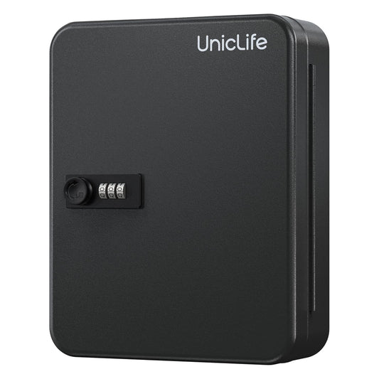 Uniclife 48 Position Key Cabinet with Combination Lock Resettable Black Digital Security Storage Box Steel Key Organizer with Colorful Key Tag Labels Stickers and Hooks