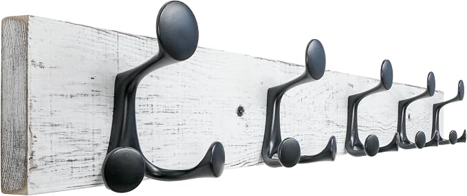 SKOLOO 30-Inch Wood Coat Rack Wall Mount with 5 Triple Hooks - Ideal for Family Entrances, Classrooms, and Pet Supplies Storage - Perfect Coat Hooks for Wall,Distressed White Wash