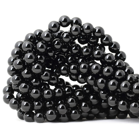 CHEAVIAN 45PCS 8mm Black Smooth Polish Onyx Agate Gemstone Round Loose Beads for Jewelry Making 1 Strand 15"