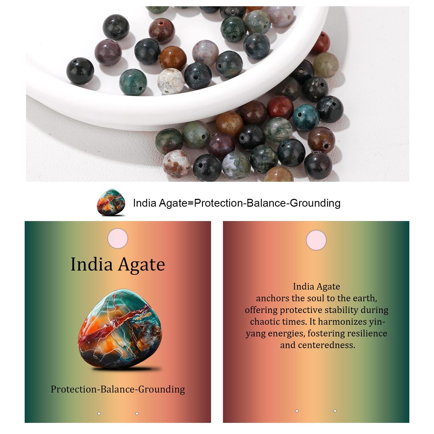 Vinswet 90pcs 4mm India Agate Natural Stone Beads Round Genuine Real Stone Beading Loose Gemstones DIY Smooth Bead for Bracelet Necklace Earrings Jewelry Making