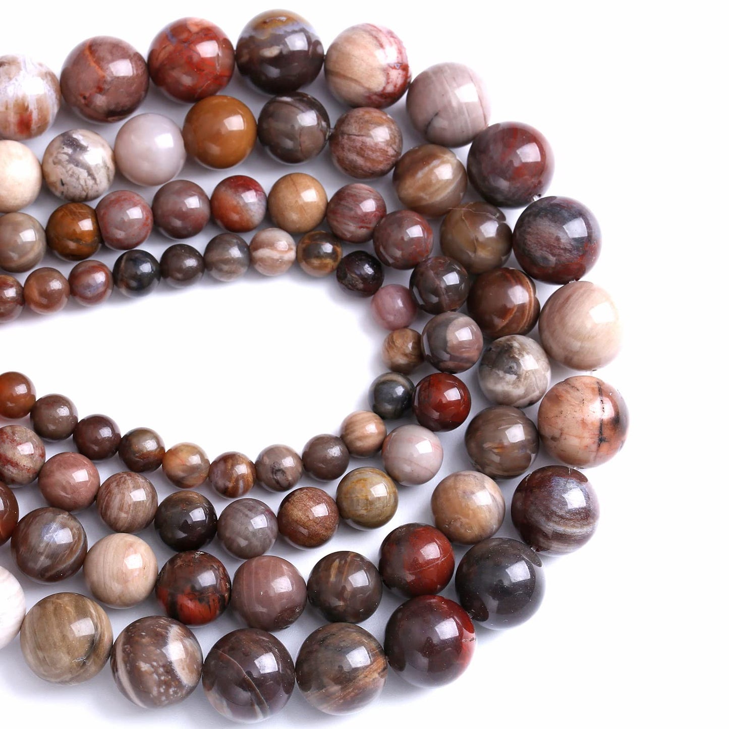 10MM 38PCS Natural Stone Petrified Wood Jasper Loose Beads for Jewelry Making DIY Bracelet