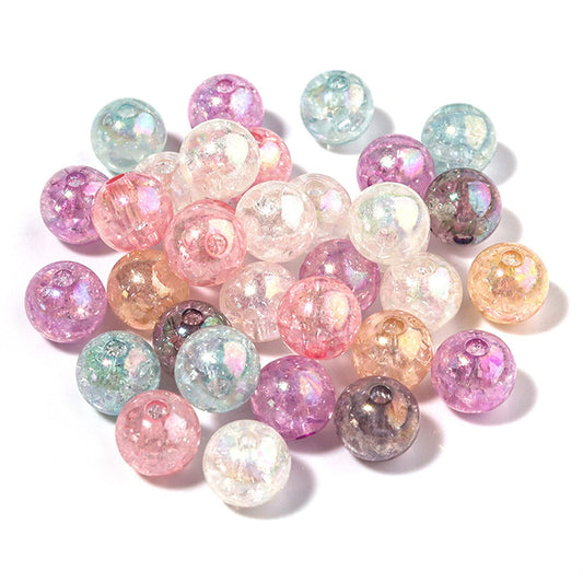 200PCS Colored Acrylic Crystal Beads Round Crackle Glass Beads Charms for Jewelry Making Bracelets Earring Necklace Adults Beading DIY Art Craft Projects Christmas Ornament Birthday Gifts (10mm)