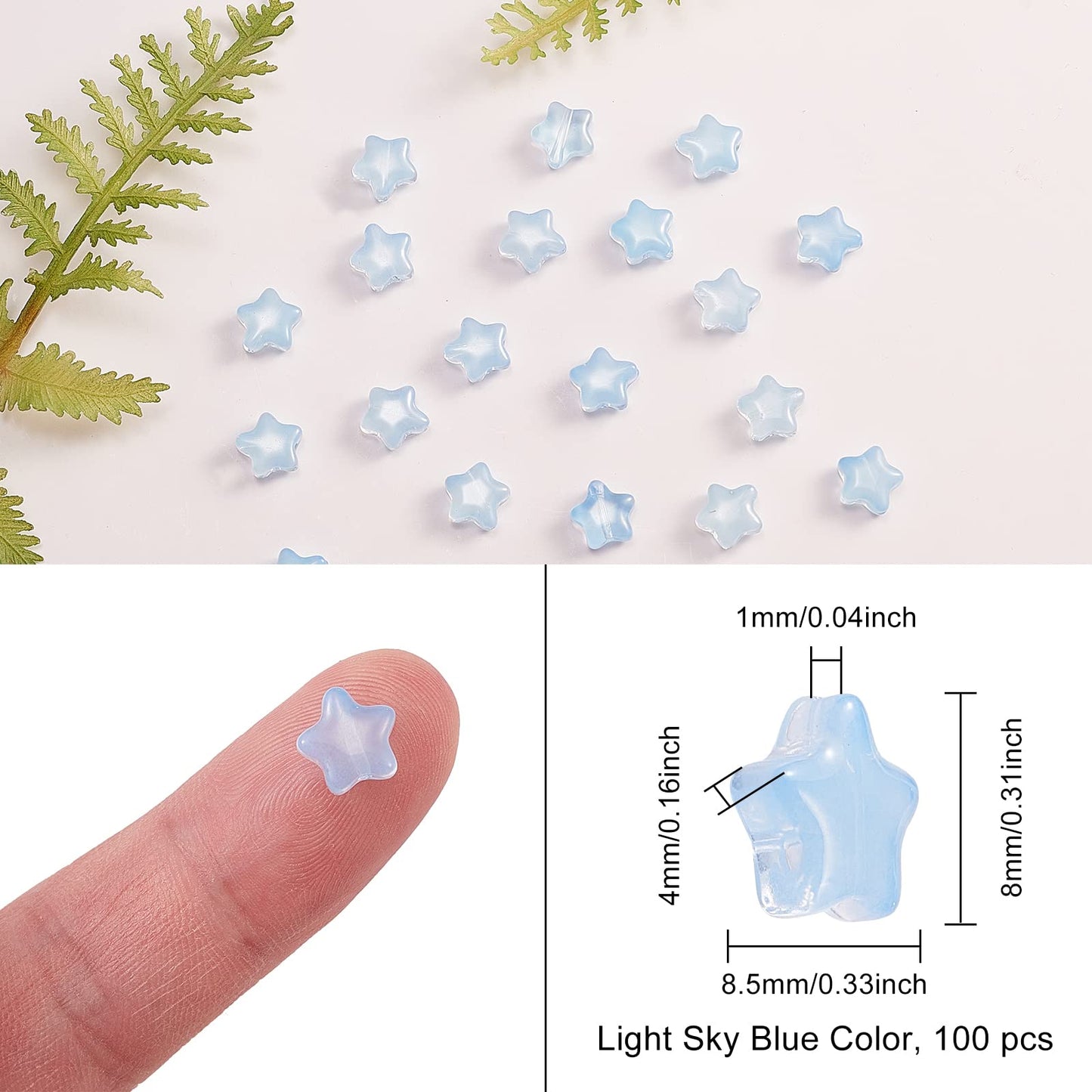 UR URLIFEHALL 100 Pcs Light Sky Blue Spray Painted Glass Star Beads for Earring Bracelet Necklace Jewelry DIY Craft Making