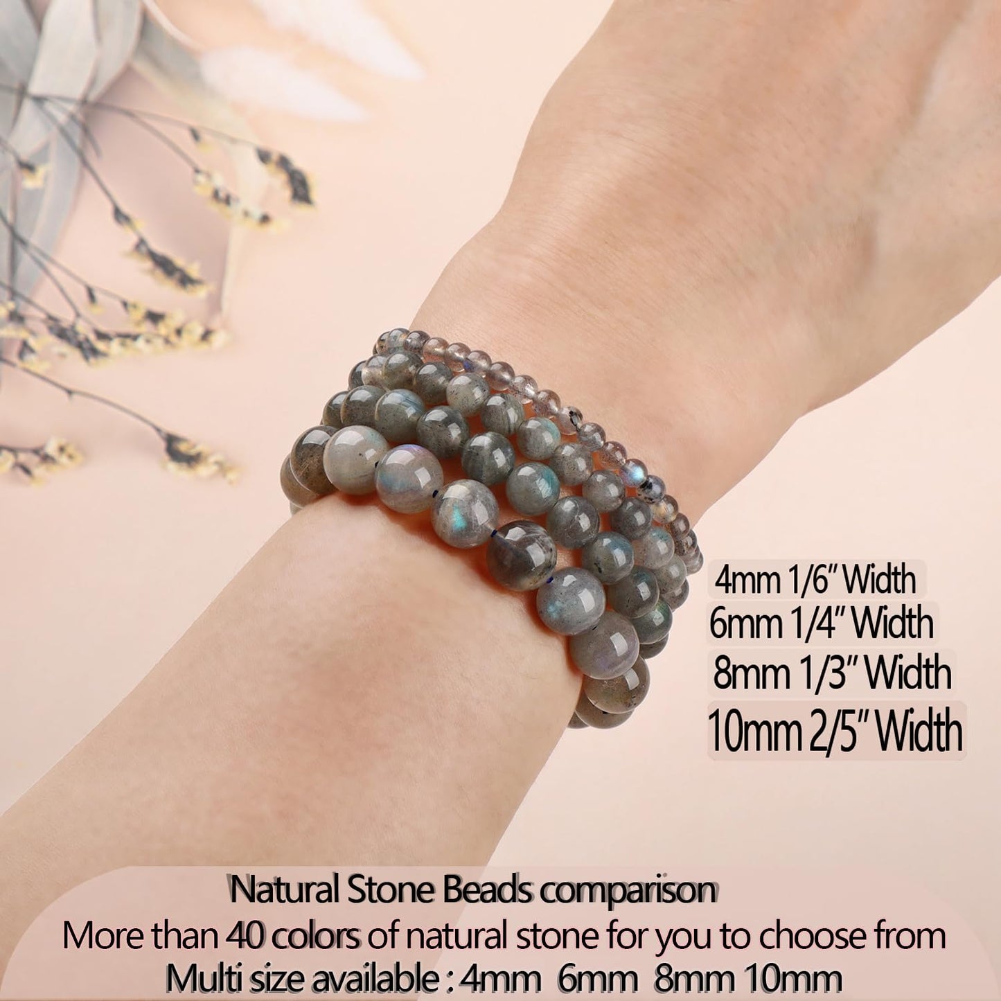 LPBeads Handmade Natural Gemstone Stretch Elastic 8mm Labradorite Bracelet Healing Crystal Round Stone Beads Jewelry Gifts for Women Men