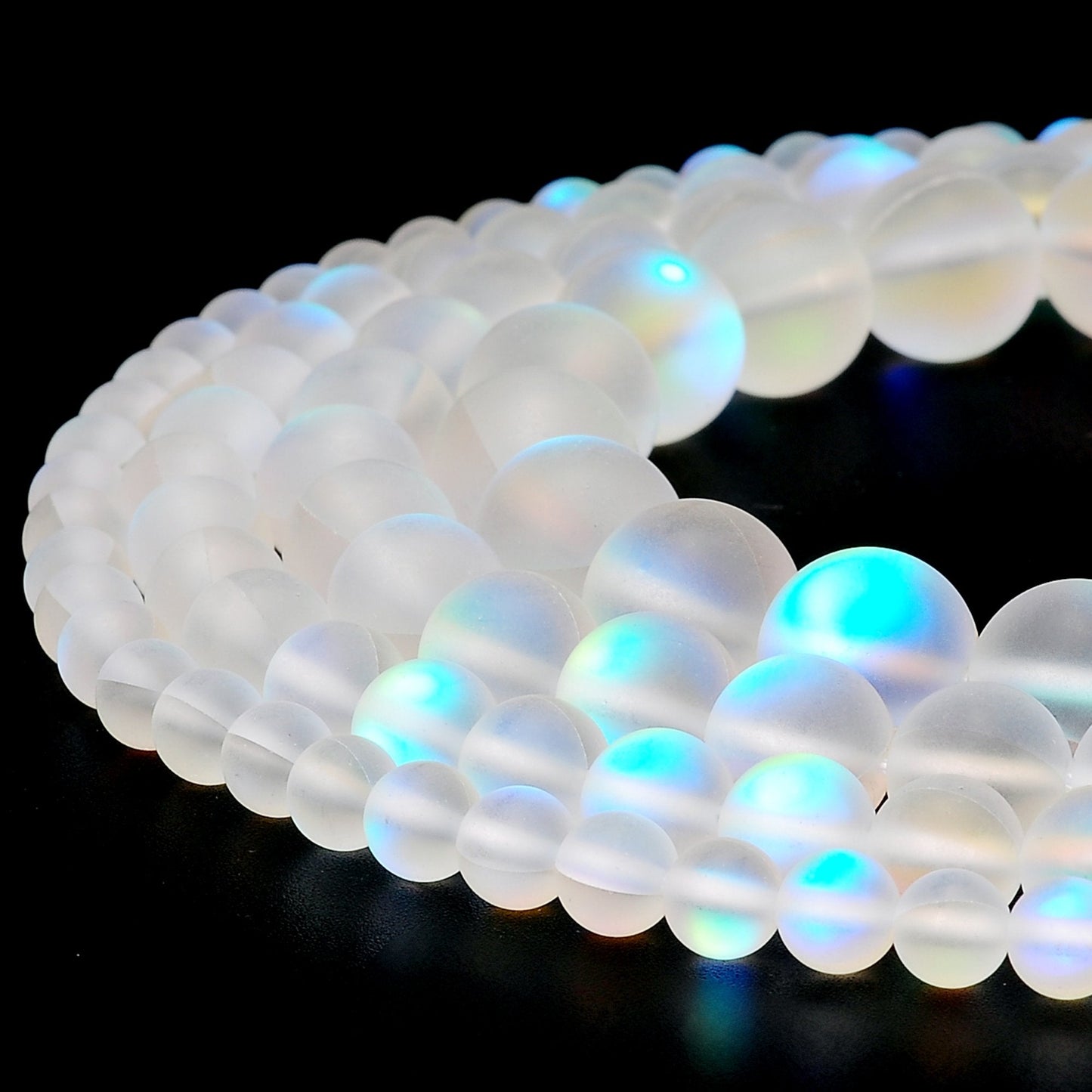 RUBYCA 10mm Round Moonstone Matte Crystal Glass Beads Aura for Jewelry Making White, 1 Strand