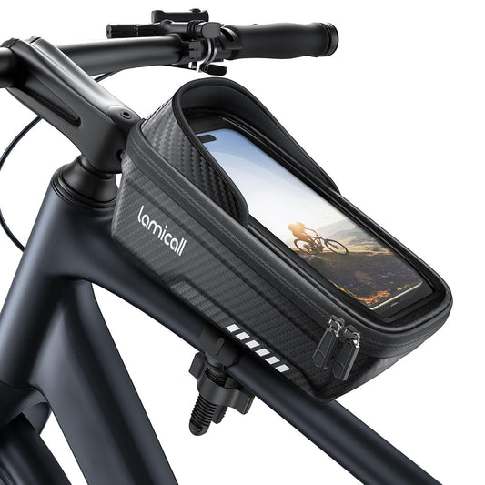 Lamicall Bike Frame Bag Waterproof - [1s Release] [2 in 1] Bike Phone Mount Holder, Bicycle Top Tube Bag, Cycling Pouch with Rain Cover, Bikes Accessories Gifts for Phones Under 7"