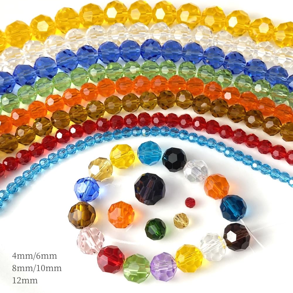 LIMAOLLY 70pcs 10mm Faceted Crystal Glass Beads Round Spacer Beads for Jewelry Making DIY Craft Making Necklace Bracelet Earring Wind Chimes Suncatchers Ornament(512-Tangerine)