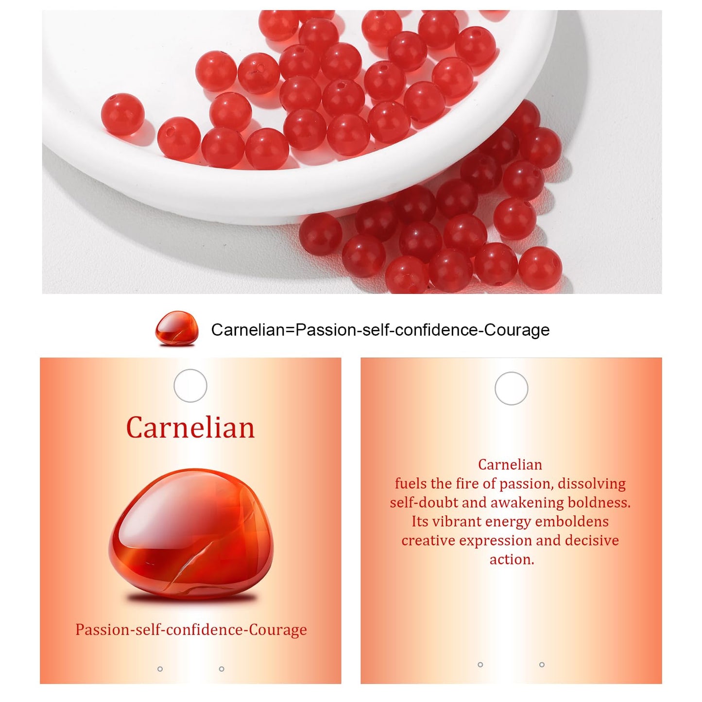 Vinswet 45pcs 8mm Carnelian Natural Stone Beads Round Genuine Real Stone Beading Loose Gemstones DIY Smooth Bead for Bracelet Necklace Earrings Jewelry Making
