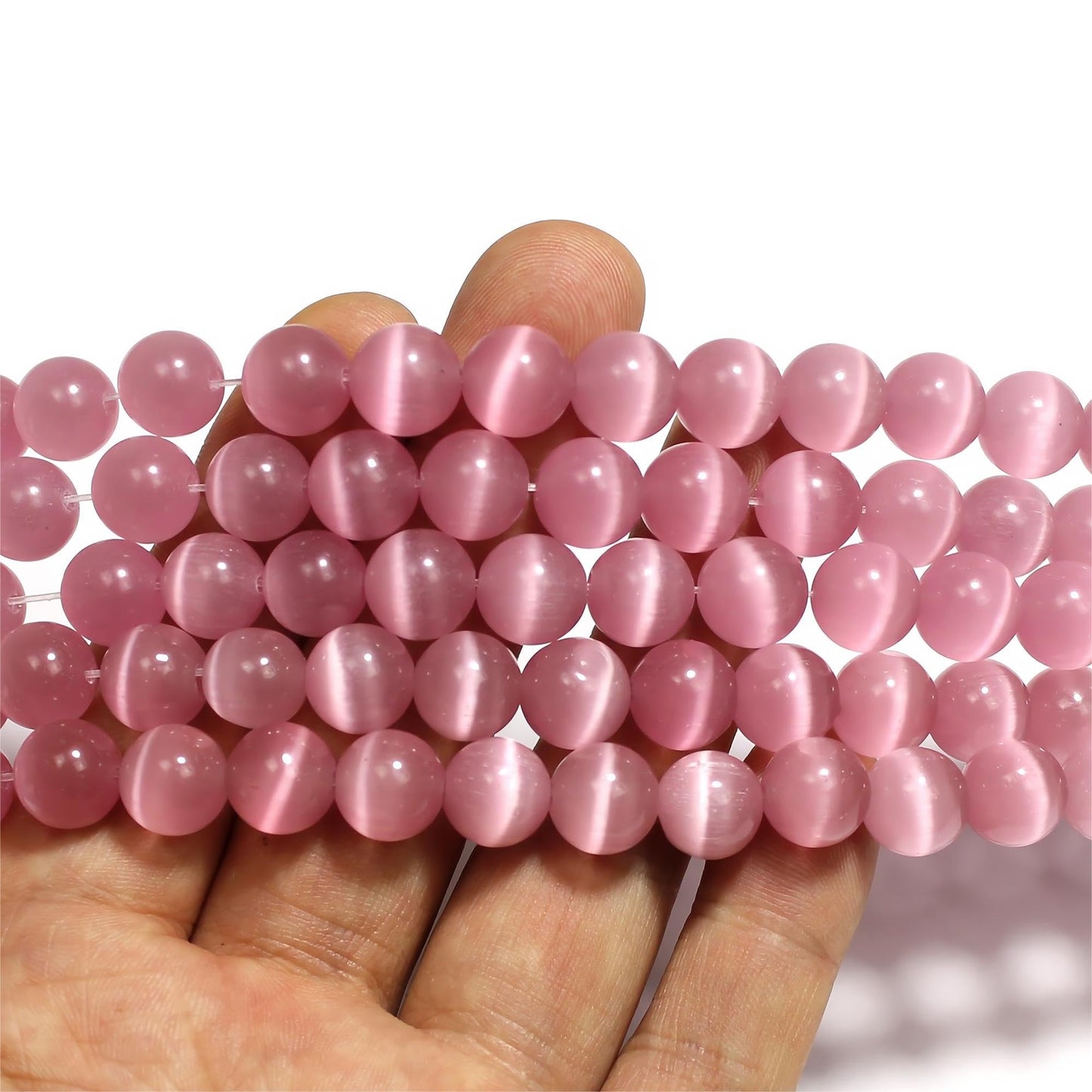 MJDCB 45pcs Pink Cat Eye Stone Beads 8mm Round Crystal Loose Bead for Jewelry Making DIY Bracelets Necklace Accessories