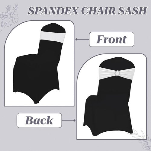 MDS Spandex Chair Sashes - Pack of 150 Universal Elastic Stretch Bands with Buckle Slider Bow | White