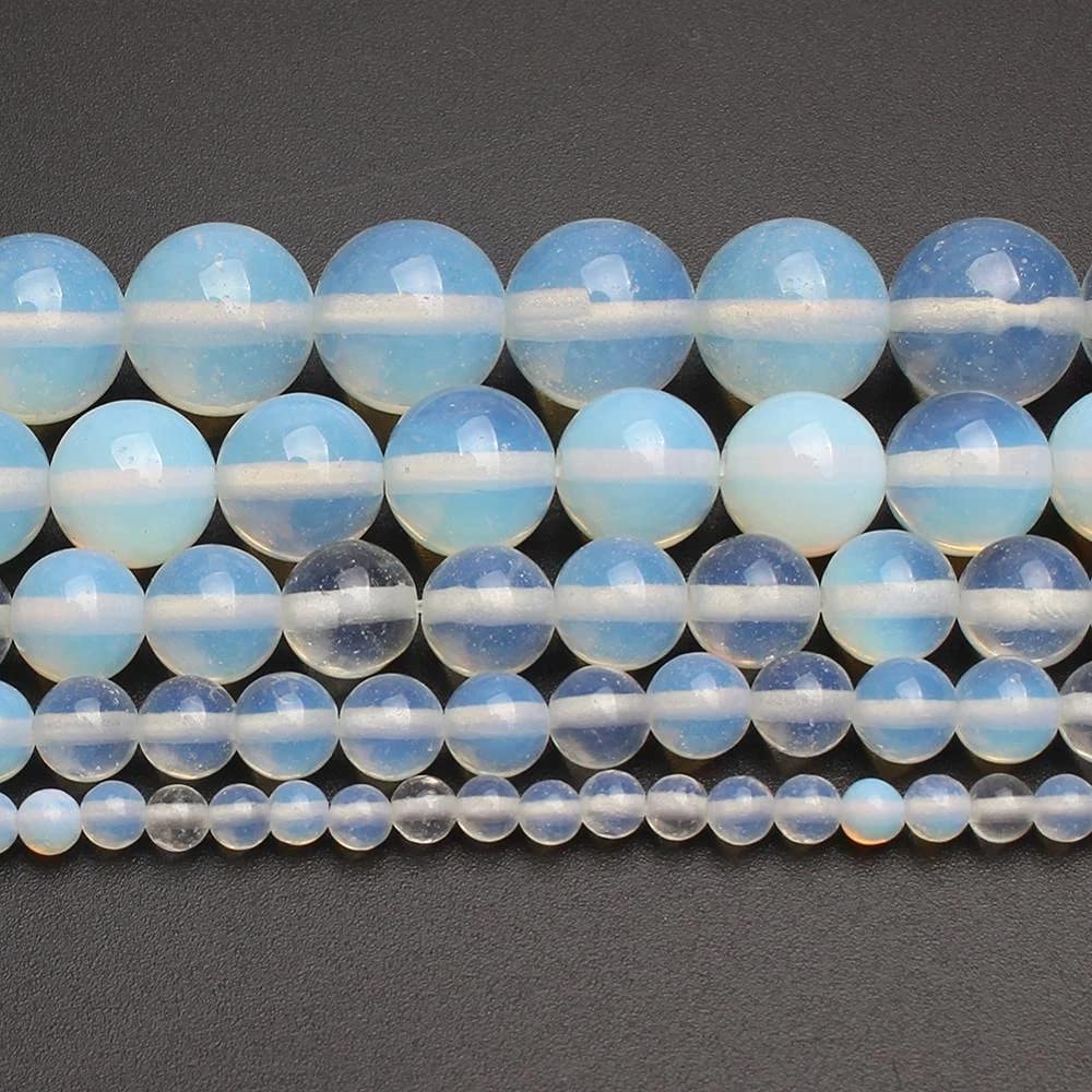 8mm 45pcs Beads White Moonstone Bracelets Pendants Charms Loose Spacer Necklaces Chandelier Earrings Round Accessories Crafts Antique Ornament Findings (8mm, Opal)