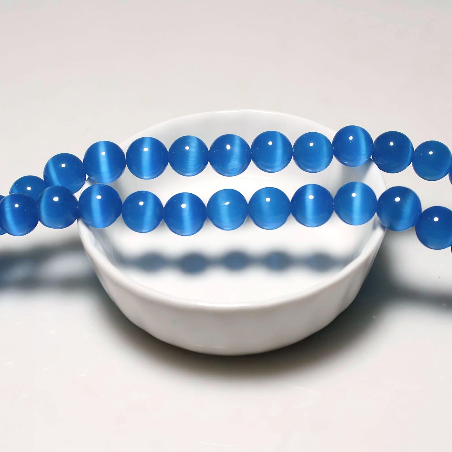 MJDCB 45pcs Royal Blue Cat Eye Stone Beads 8mm Round Crystal Loose Bead for Jewelry Making DIY Bracelets Necklace Accessories