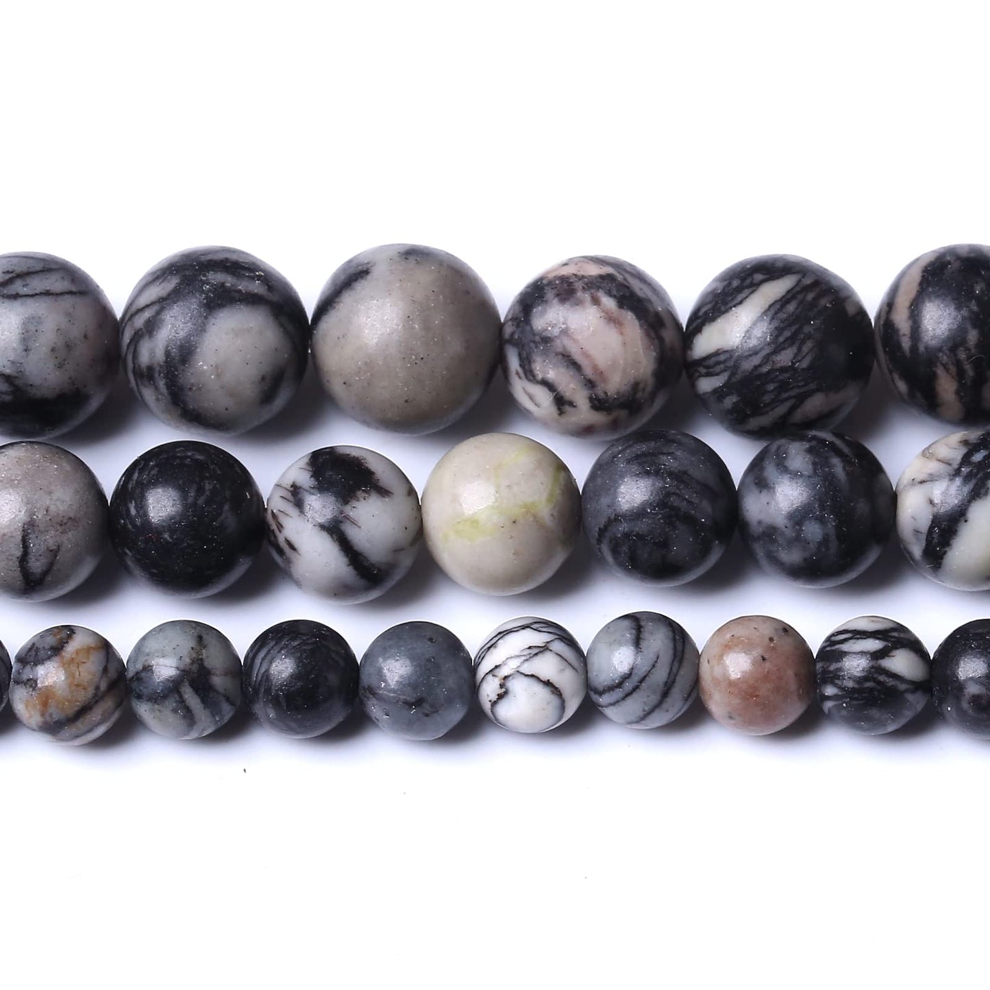 36PCS 10MM Natural Black net Work Beads Round Loose Stone Beads for Jewelry Making DIY Energy Stone Healing Power Bracelet 15"