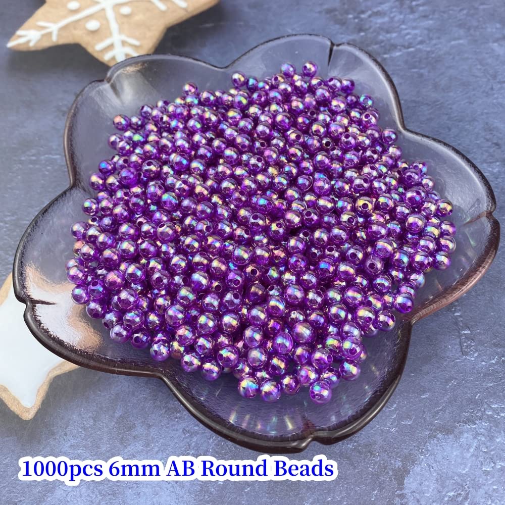 1000 Pcs 6mm Acrylic Round Beads AB Colors Round Spacer Beads for Earring Bracelet Necklace Key Chains Jewelry DIY Craft Making(Dark Purple AB)