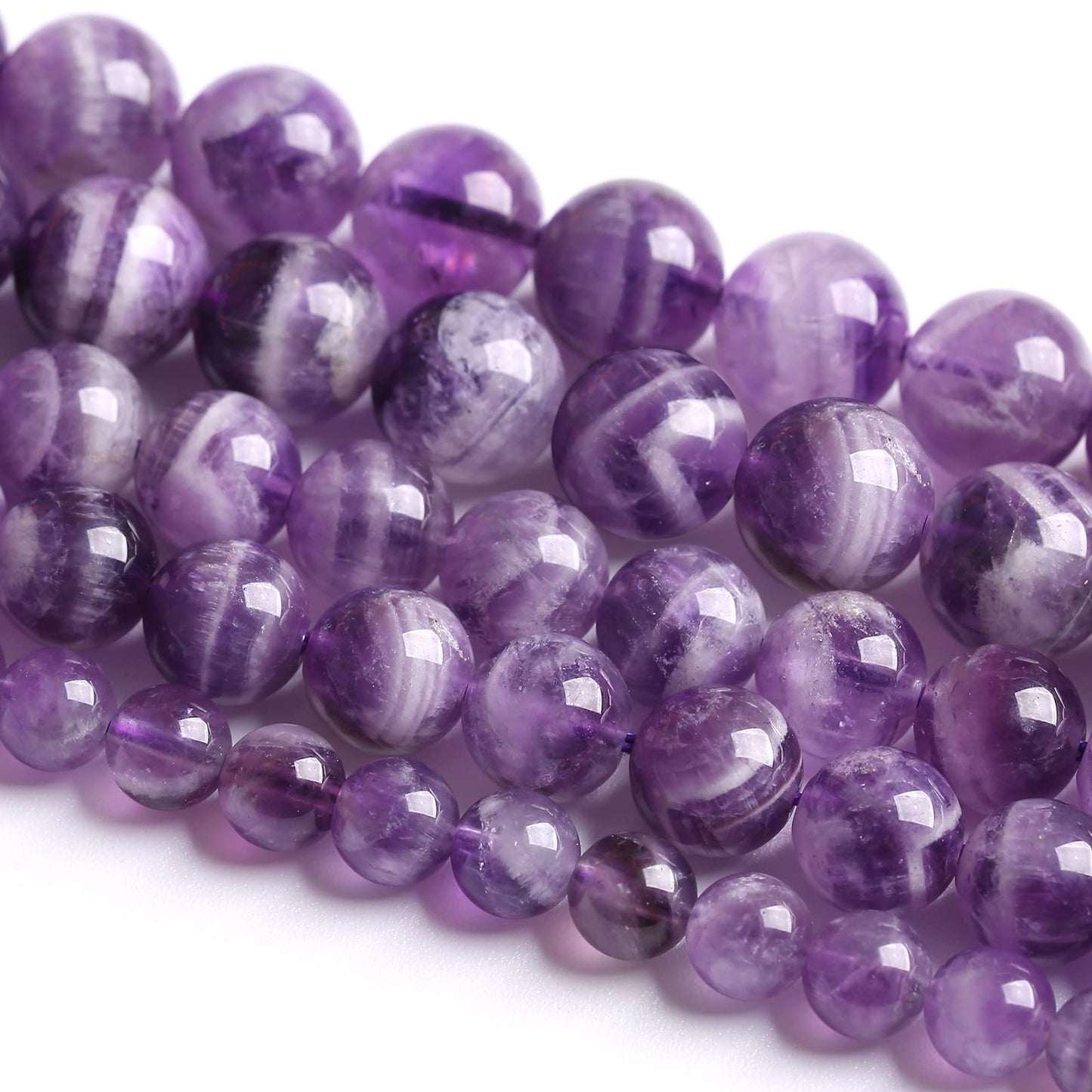 10MM 38PCS Purple Amethyst Dream Lace Beads Natural Quartz Crystal Stone Loose Beads for Jewelry Making DIY Bracelet Grade A+ 15 inches Strand
