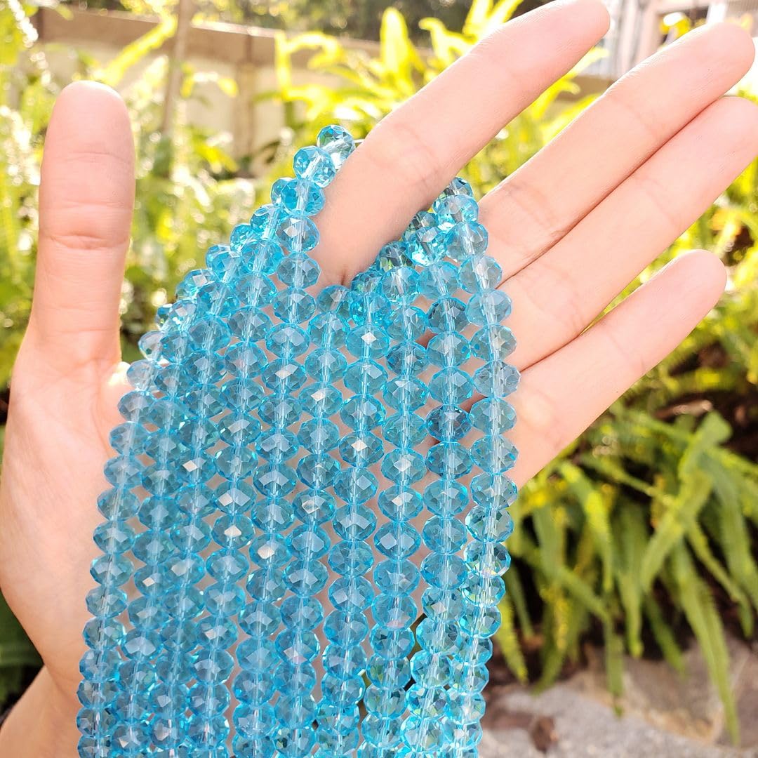 350pcs Czech Faceted Rondelle Crystal Glass Loose Beads 8mm Spacer Bulk Aquamarine Blue for DIY Craft Jewelry Making CCR810