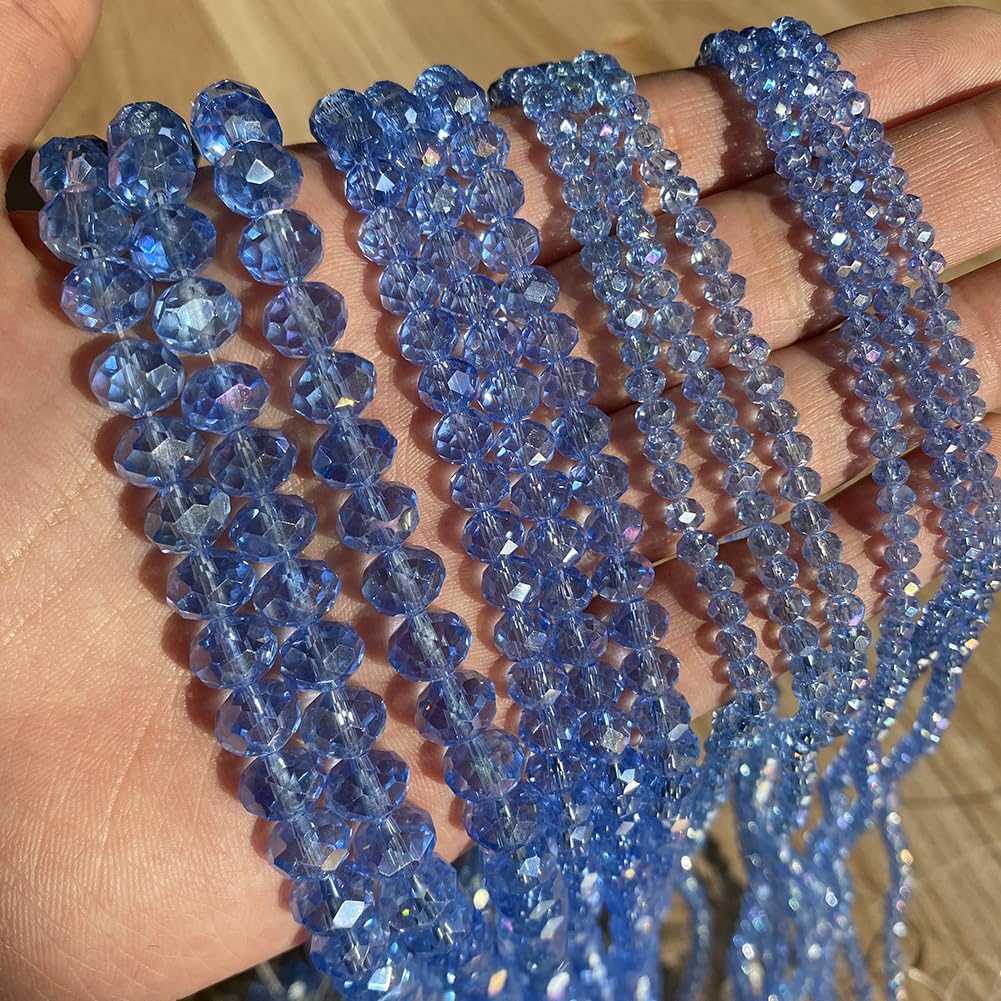 NITOPUPU 300pcs 8mm Crystal Glass Beads for Jewelry Making Faceted Rondelle Flat Beads for Bracelets Necklace Earrings DIY Crafts (Blue Crystal AB Bead)