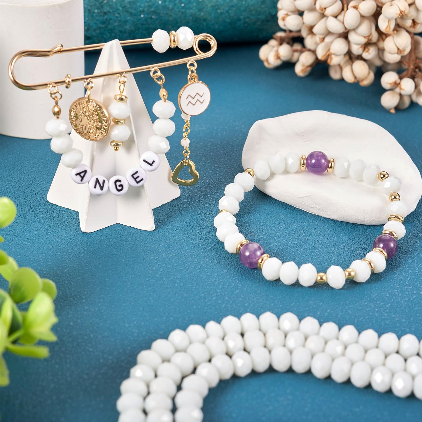 Elecrelive 630Pcs White Glass Beads 8mm Faceted Rondelle Beads Briolette Tiny Loose Crystal for Bracelets Earring Jewelry Making