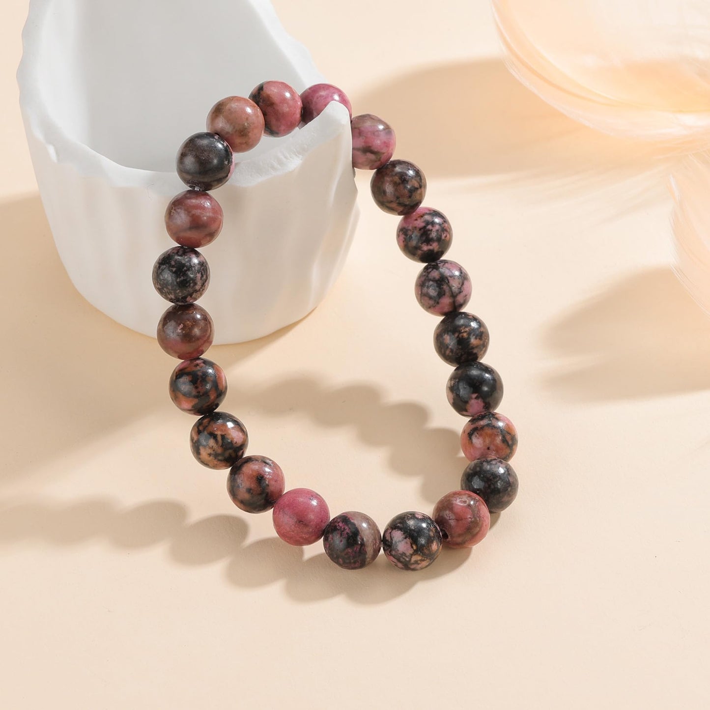Udolfly Womens Crystal Beaded Bracelets for Women Men Protective Energy Bracelet Natural Gemstone Bead Bracelet 8mm Rhodonite