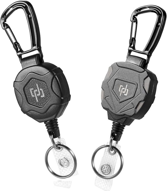 SHENGXIN 2 Pack Retractable Keychain Heavy Duty Carabiner Badge Holder, Tactical ID Badge Reel with 32” Steel Retractable Cord, 8.0 OZ