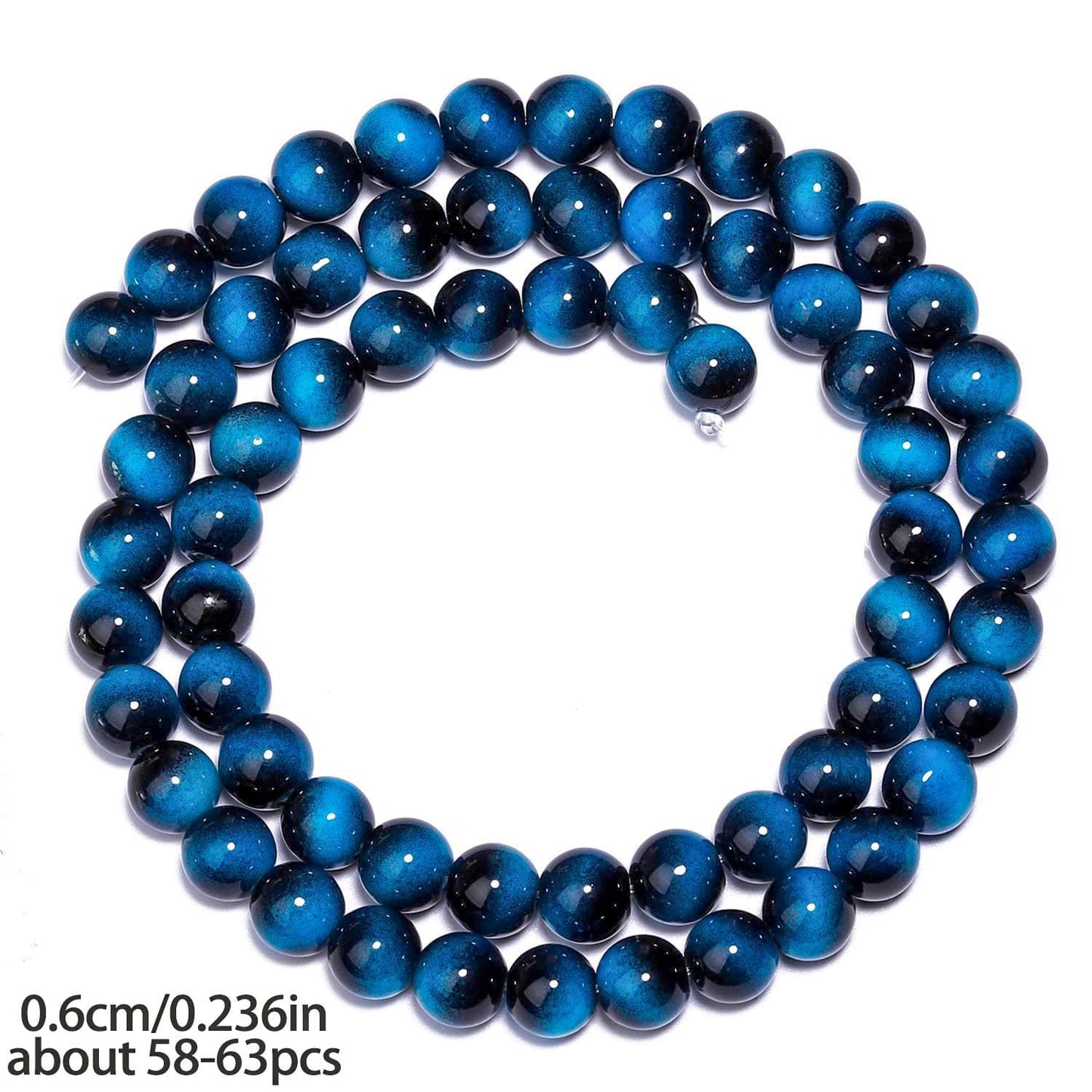 Song Xi 60PCS 6mm Blue Tiger Eye Gemstone Beads for Jewelry Making, Round Smooth Glass Beads for DIY Bracelet Necklace Earring Keychain, Arts and Crafts, for Christmas Wedding Birthday