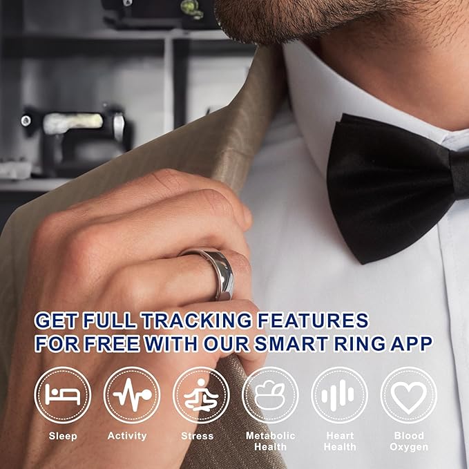 Smart Ring, Activity Trackers, Sleep Ring, Fitness Tracking, Stress Tracker, Heart Rate, Meditation, Temperature, Respiratory, No App Subscription, Women, Men, iOS, Android (Silver, 7)
