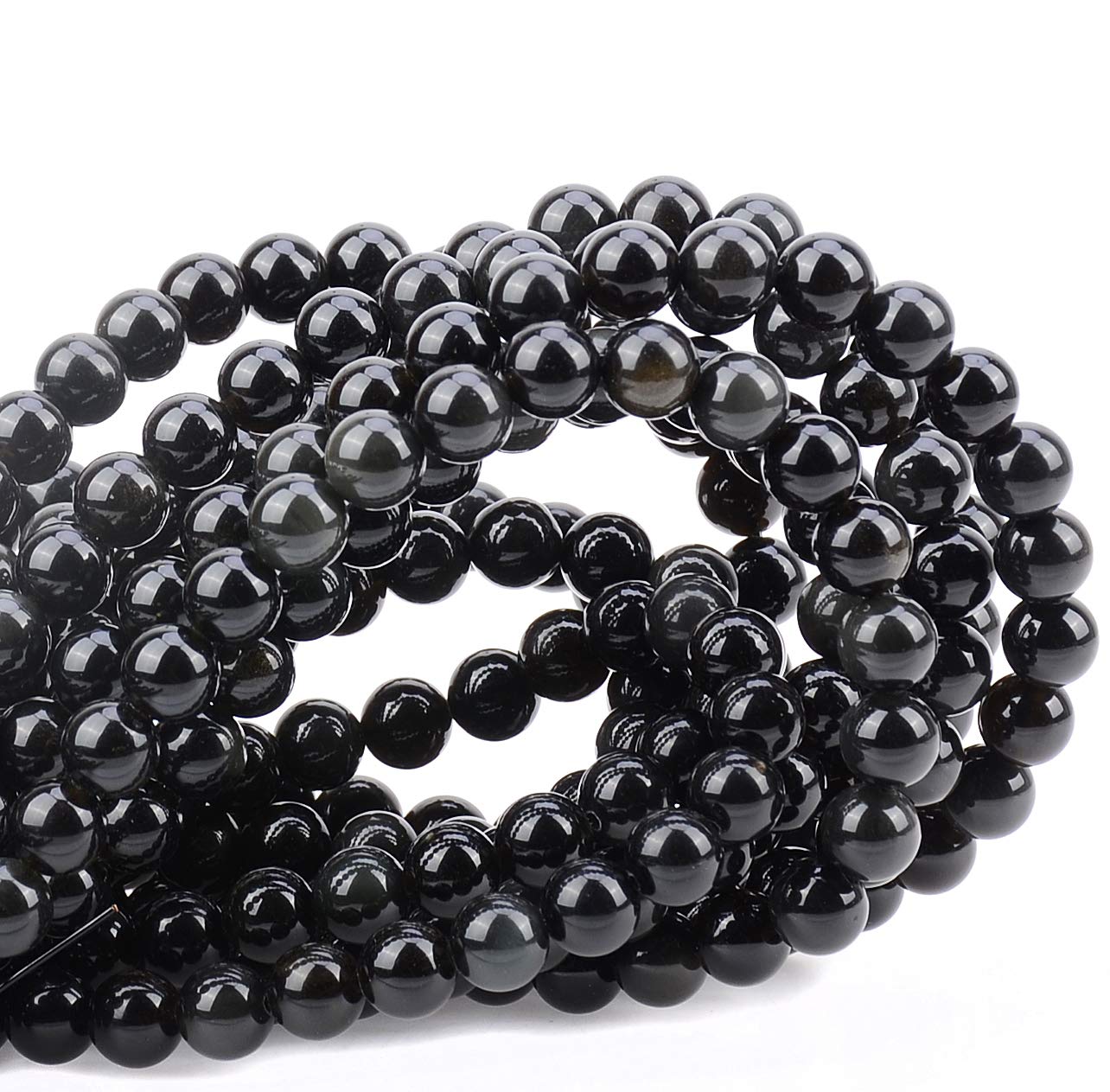 100Pcs Natural Crystal Beads Stone Gemstone Round Loose Energy Healing Beads with Free Crystal Stretch Cord for Jewelry Making (Black Obsidian, 8MM)