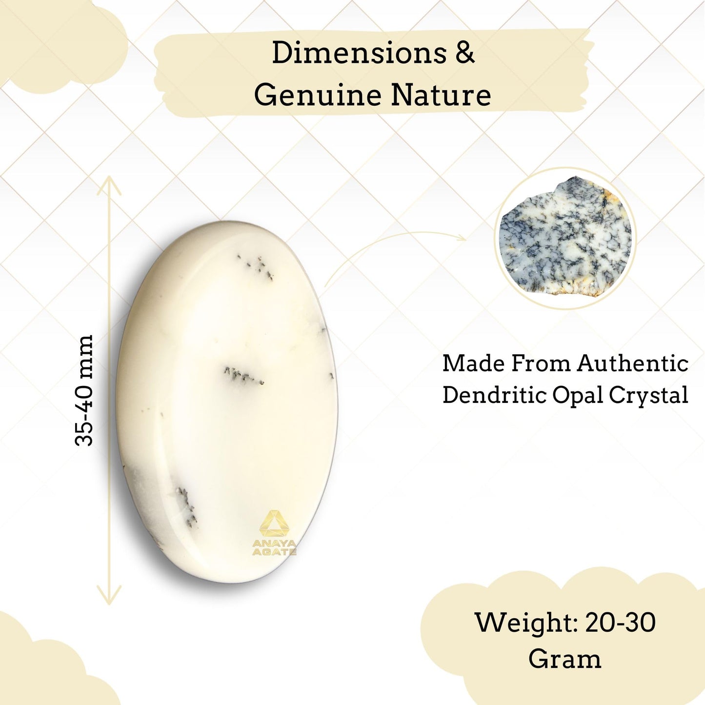 Anaya Agate Dendritic Agate Worry Stones Certified Crystal Thumb Worry Stone for Anguish, Relaxing and Soothing Balance Stones for Meditation, Stress Relief, Crystals and Healing Stones for Men, Women