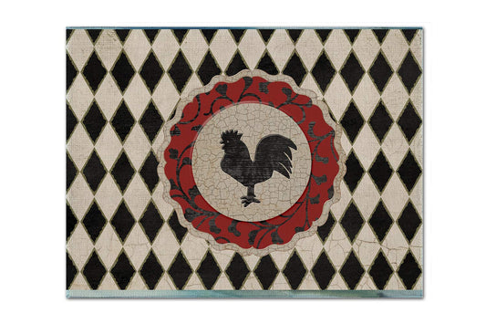 Caroline's Treasures SB3086PLMT Rooster Harlequin Black and White Fabric Placemat Washable Placemat Dinner Table Decor No Ironing Linen Look