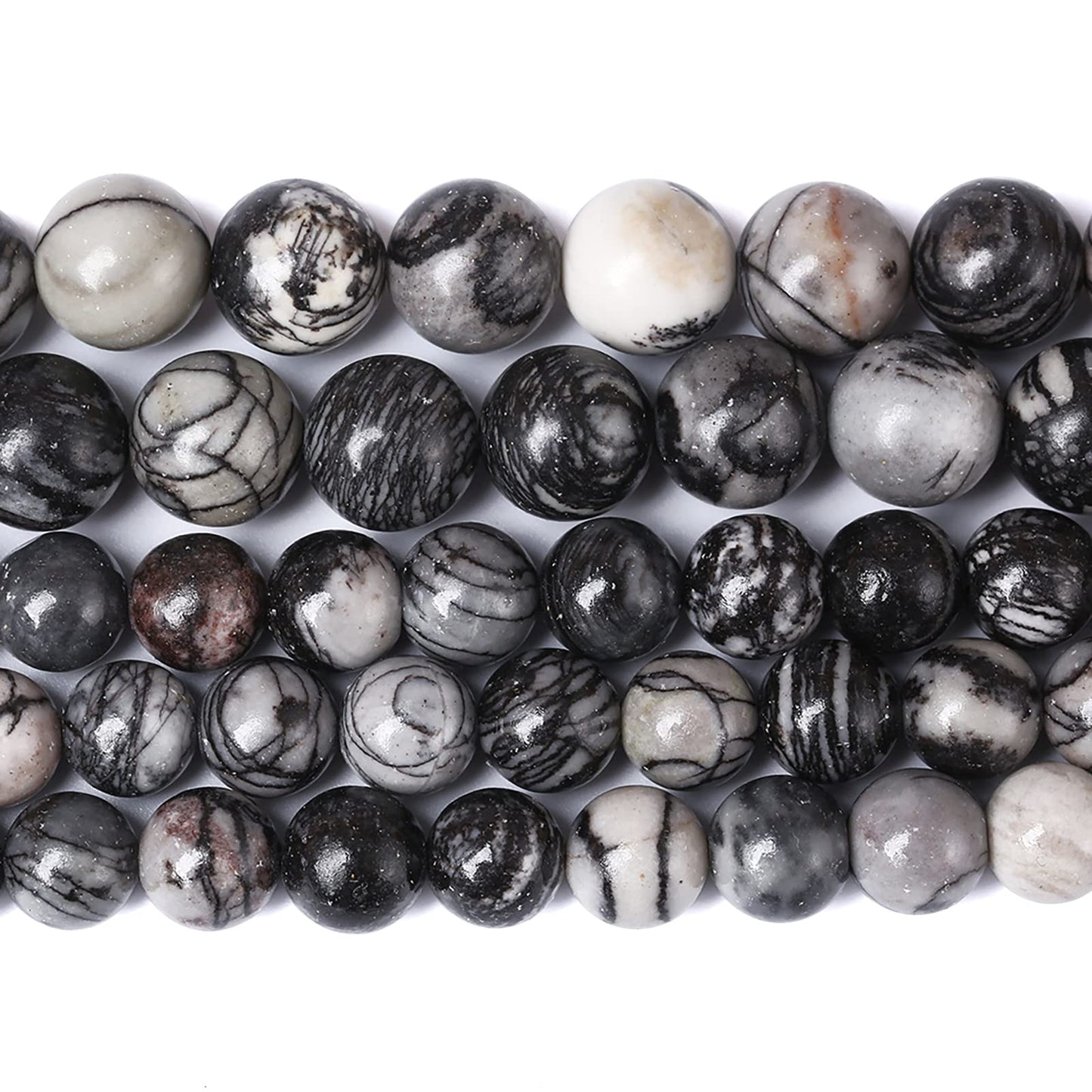 12MM 31PCS Natural Stone Black Network Zebra Loose Beads for Jewelry Making DIY Bracelet 1 Strand