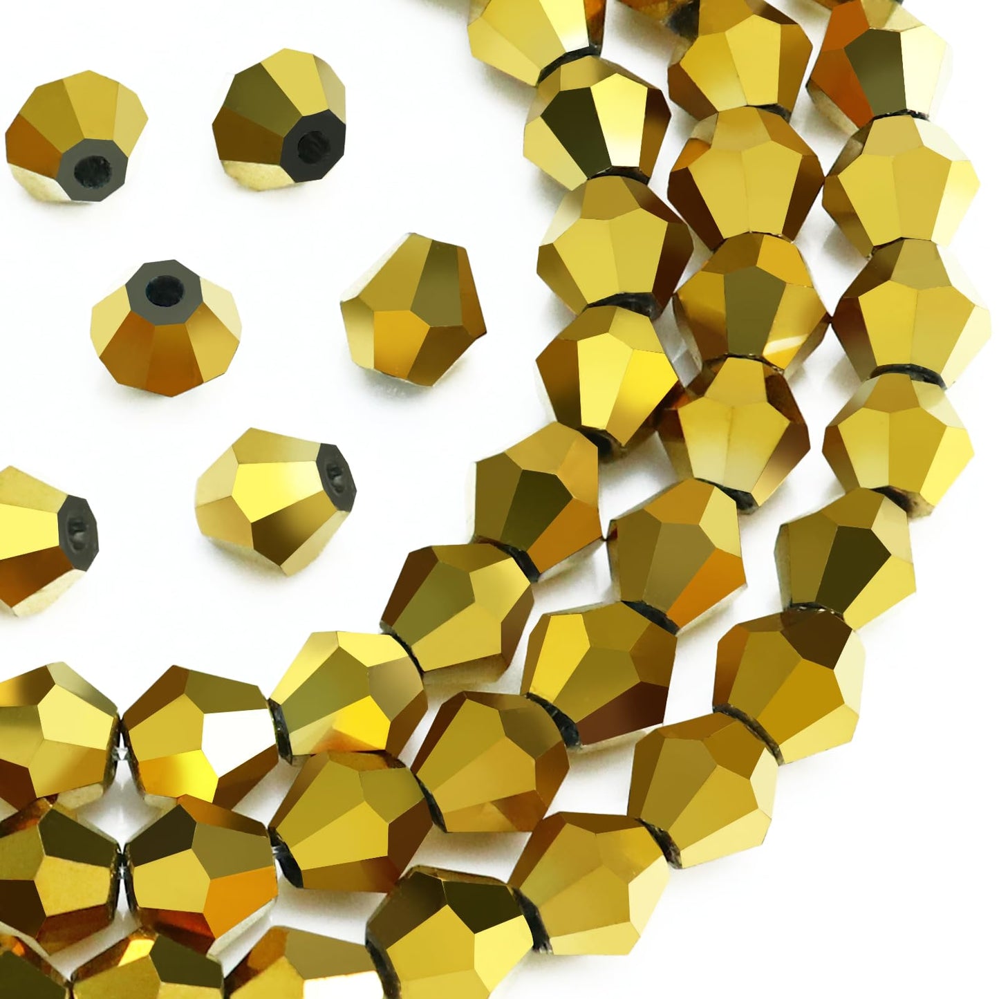 Dowarm 250PCS 6MM Faceted Bicone Crystal Beads for Crafts, Jewelry Making, DIY Bracelet, Necklace, Dolls, Wine Charms, Wind Chimes, Suncatchers, Loose Spacer Glass Beads, Mine Gold