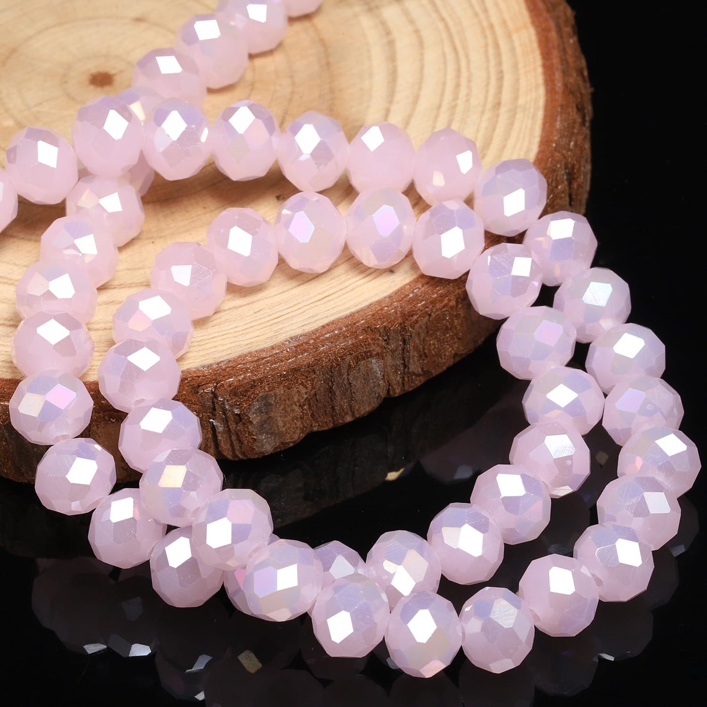 NITOPUPU 500pcs 6mm Crystal Glass Beads for Jewelry Making Faceted Rondelle Flat Beads for Bracelets Necklace Earrings DIY Crafts (Pink AB Jade Crystal Bead)