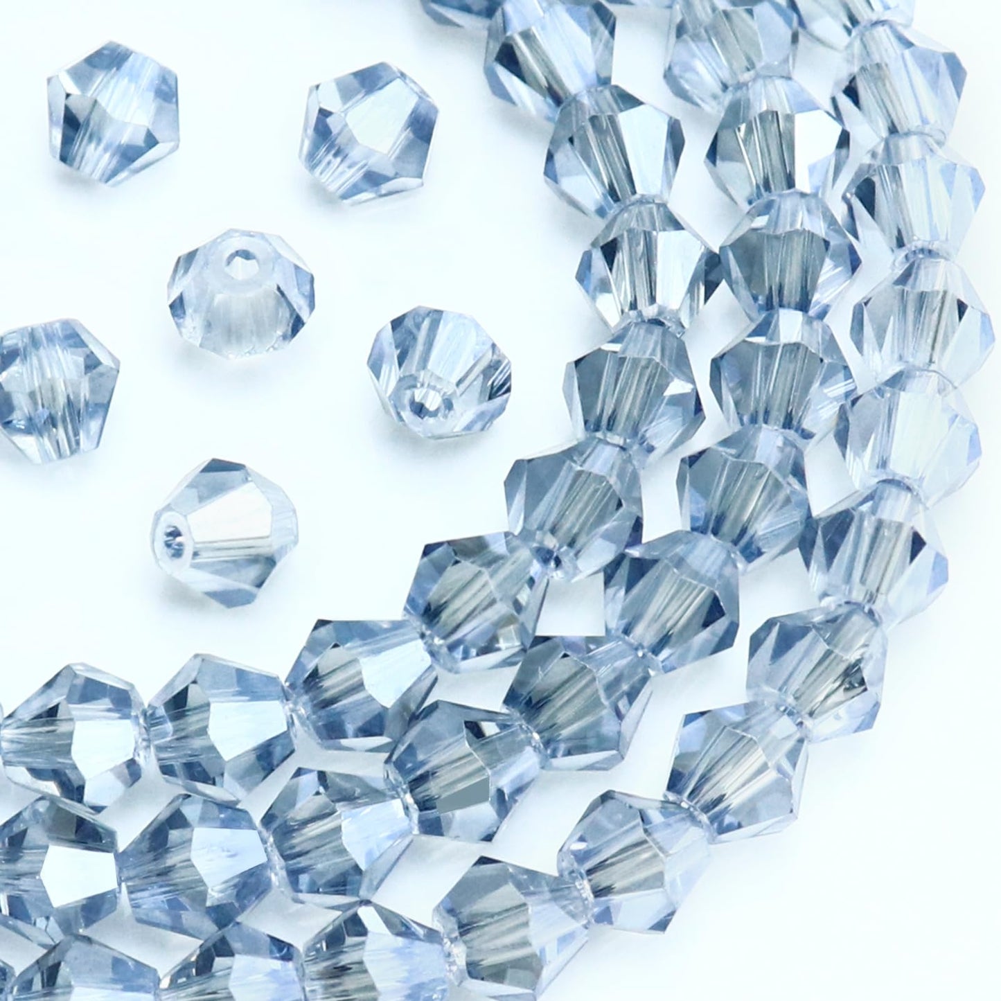 Dowarm 250PCS 6MM Faceted Bicone Crystal Beads for Crafts, Jewelry Making, DIY Bracelet, Necklace, Dolls, Wine Charms, Wind Chimes, Suncatchers, Loose Spacer Glass Beads, Light Blue Gray
