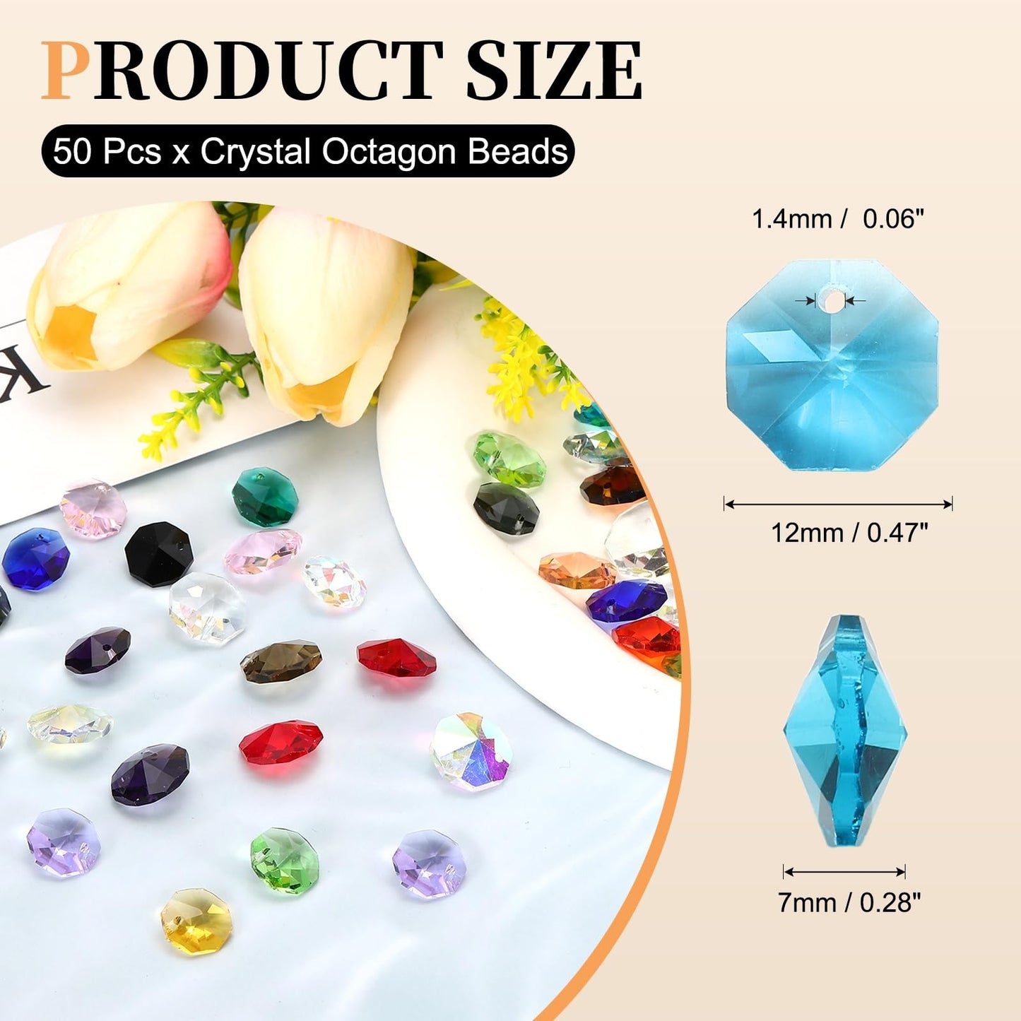 uxcell 50Pcs 1 Hole Crystal Octagon Beads, 12mm K9 Glass Hanging Chandelier Beads Prisms Parts for Crystal Chandeliers Lamp Hanging Pendant Jewelry DIY Craft, Sky Blue
