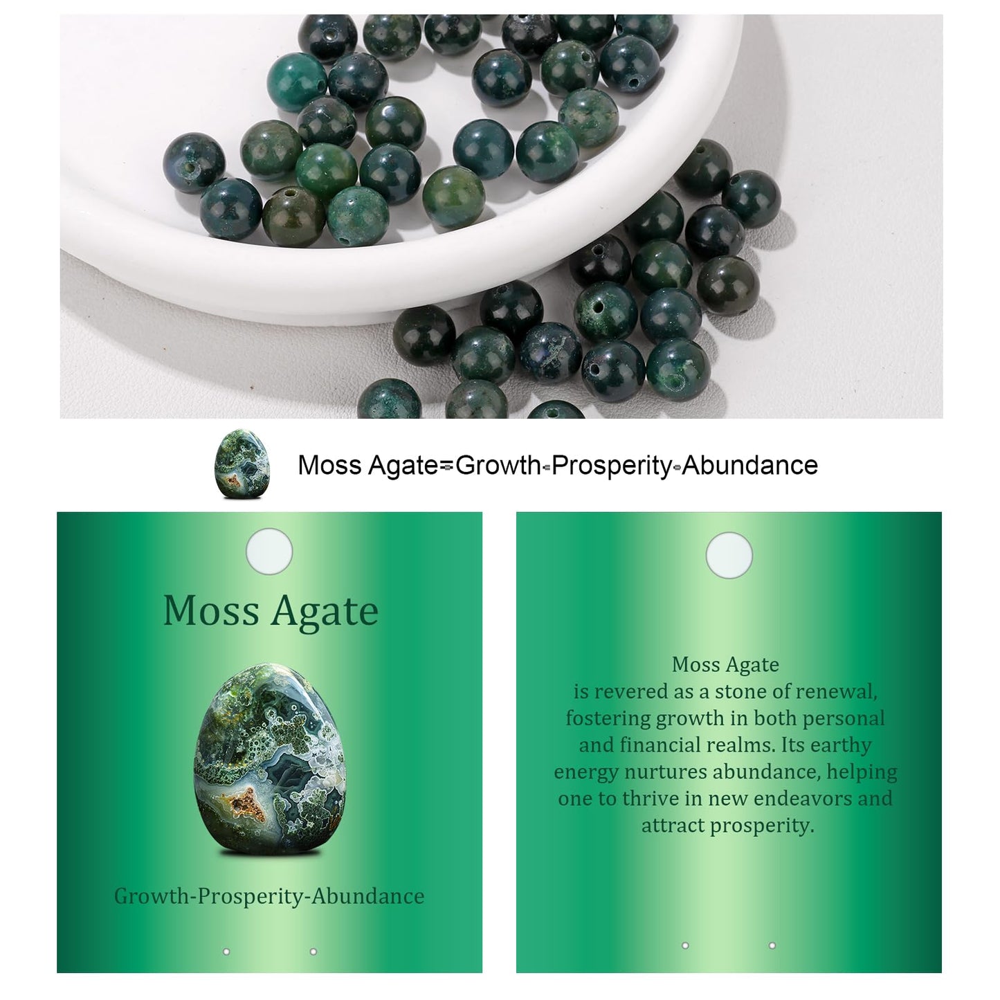 Vinswet 45pcs 8mm Moss Agate Natural Stone Beads Round Genuine Real Stone Beading Loose Gemstones DIY Smooth Bead for Bracelet Necklace Earrings Jewelry Making