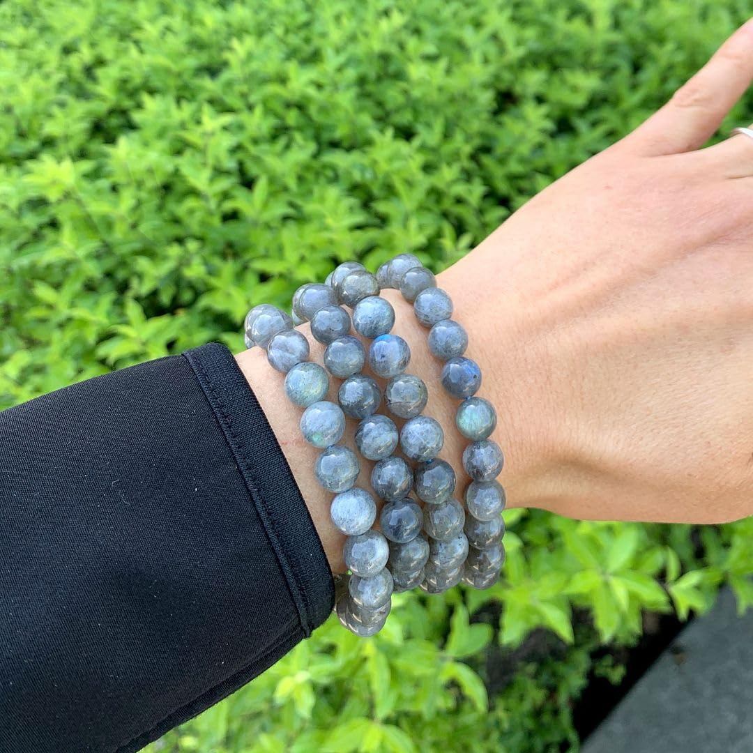 Adabele Real Natural Grade A Labradorite Gemstone Beaded Bracelet 8 inch Stretch Chakra Healing Crystal Stone Jewelry Women Mom Gift (Unisex) GB8-C10