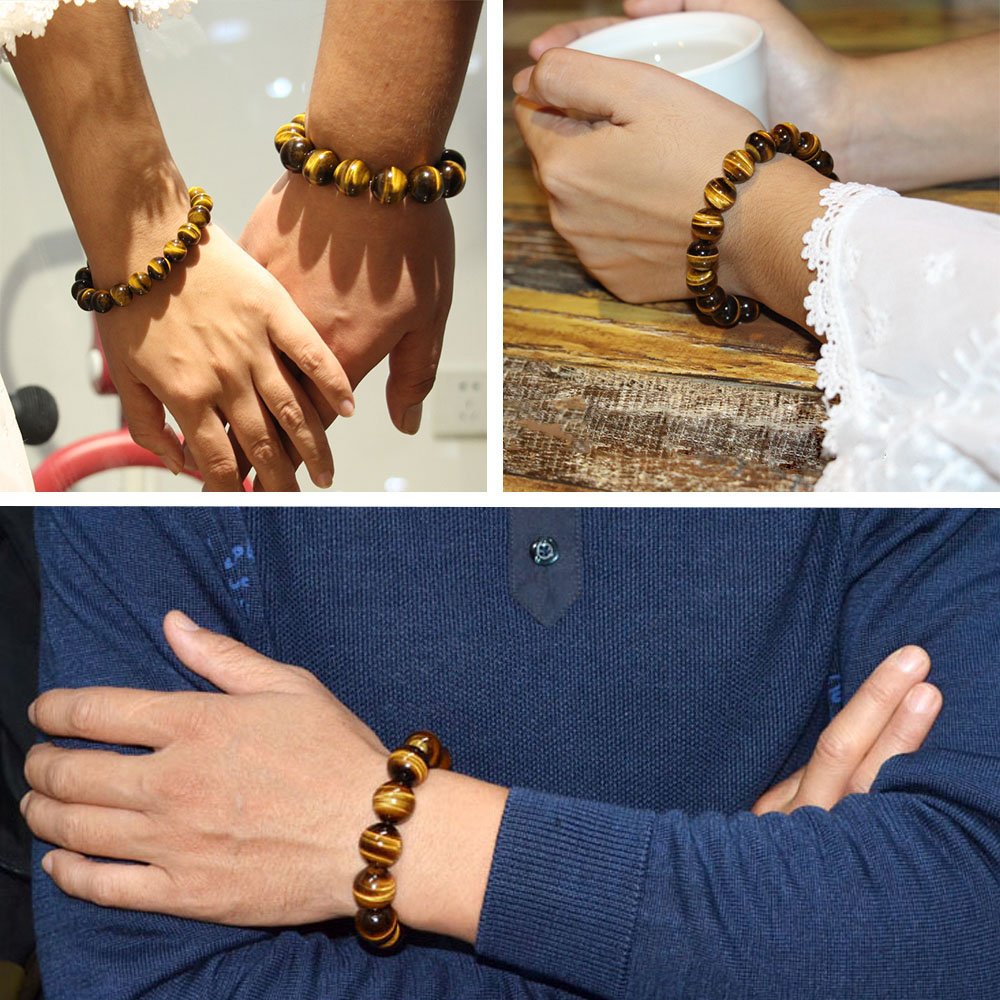chengmu 8mm Yellow Tiger Eye Stone Stretch Bracelet, Natural Gemstone Round Stone Crystal Beads for Beaded Elastic Bracelet 7.5"