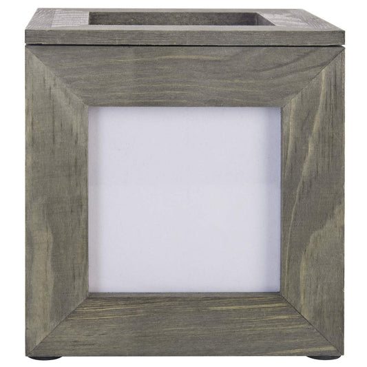 MyGift 5 Inch Vintage Gray Solid Wood Mini Photo Cube and Hidden Keepsake Gift Box, Decorative Table Centerpiece Wooden Picture Holder Frame, Display Five Square Photos up to 3.5”