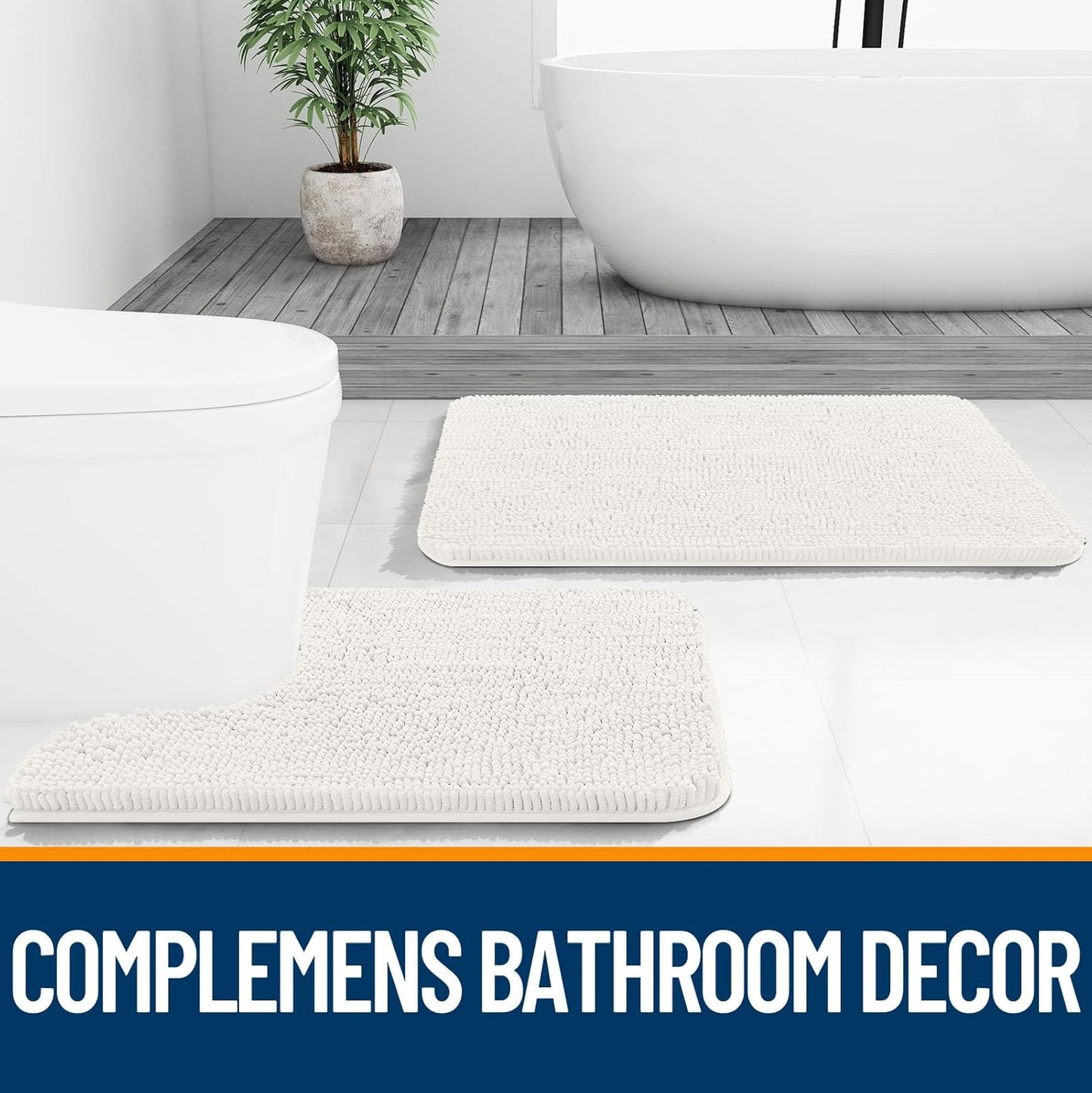 OLANLY Bathroom Rugs - Extra Soft Chenille Bath Mats | Quick-Dry, Machine Washable, Ivory 34x21