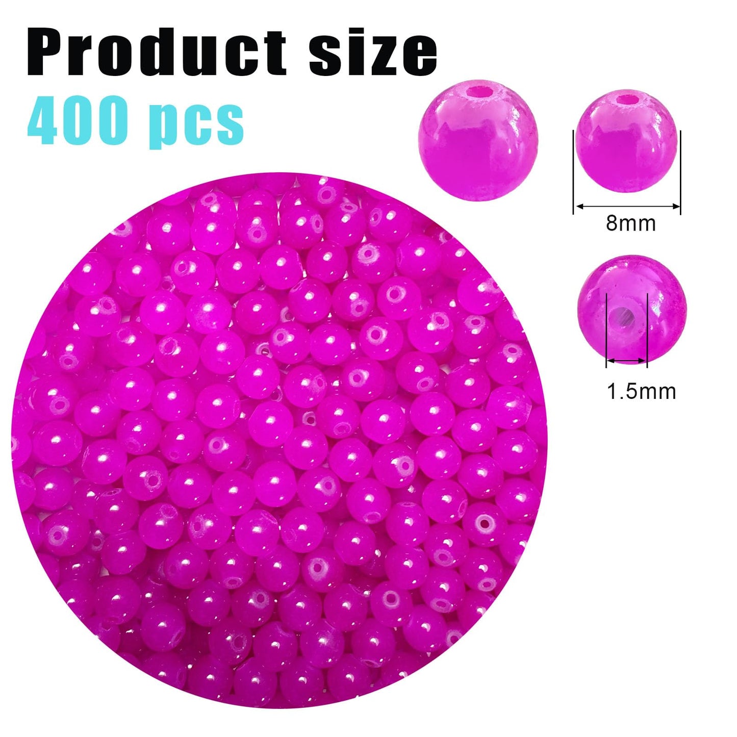 PAMIR TONG 400pcs 8mm Rose Round Glass Beads for Bracelet Pretty Smooth Loose Beads for Necklace-Earring-Jewelry Making-Home Decor and DIY Crafts & Projects