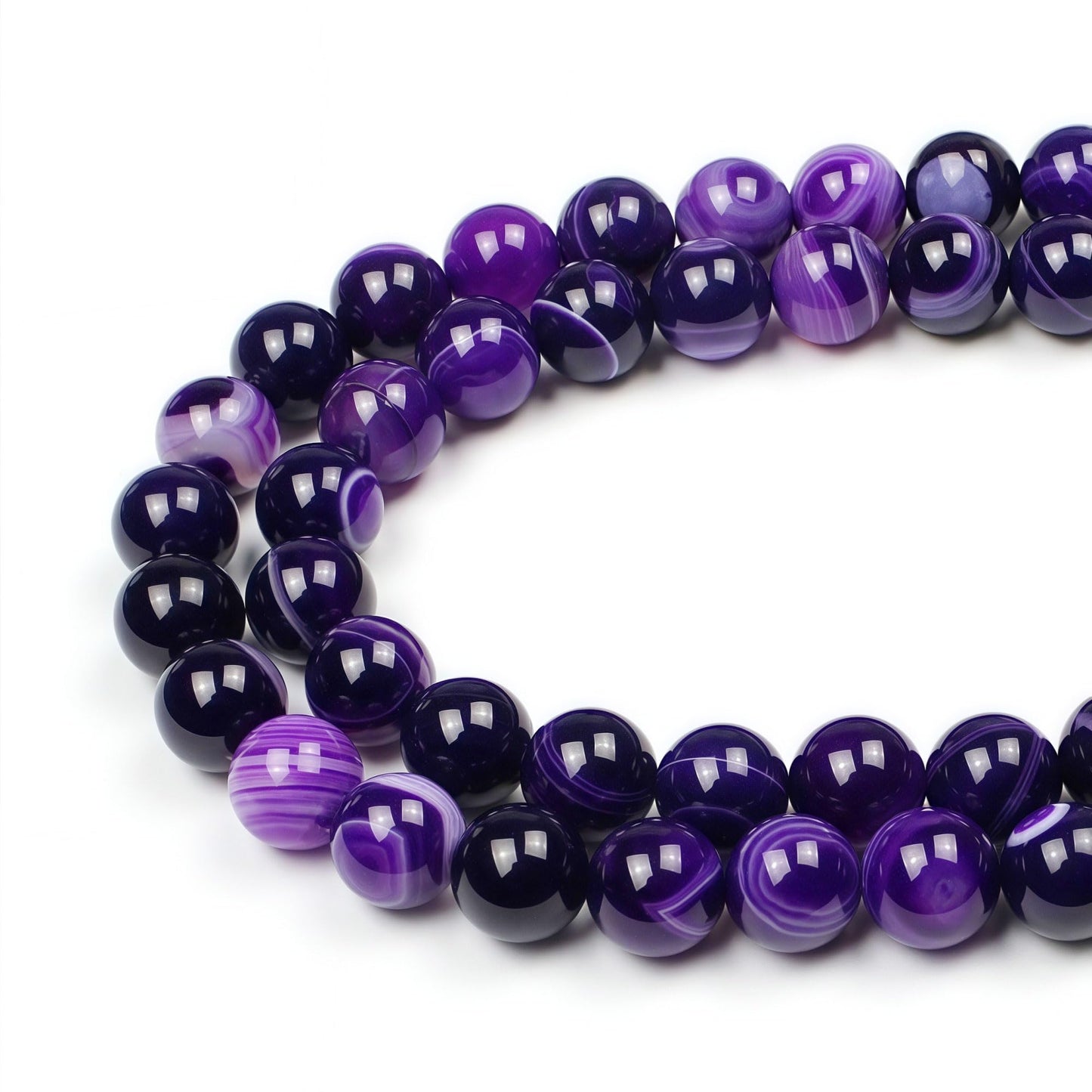 MJDCB Natural Stone Beads Purple Striped Agate Round Loose Beads for Jewelry Making DIY Bracelet Necklace (12mm)