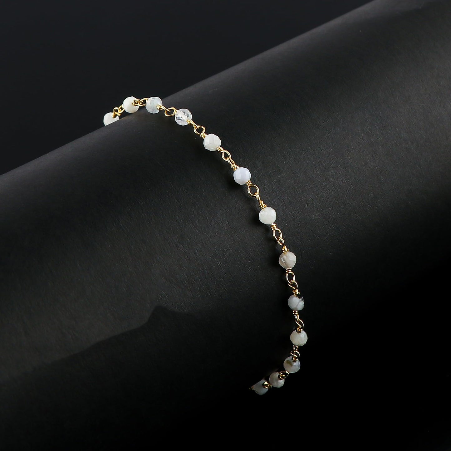 CRYSTALINES Natural Rainbow Moonstone Gemstone Cluster Bracelet, 14K Gold Plated Rosary Chain, Handmade Bohemian Women Jewelry, Healing Crystals Beads, June Birthstone (Approx. 7+1inch)