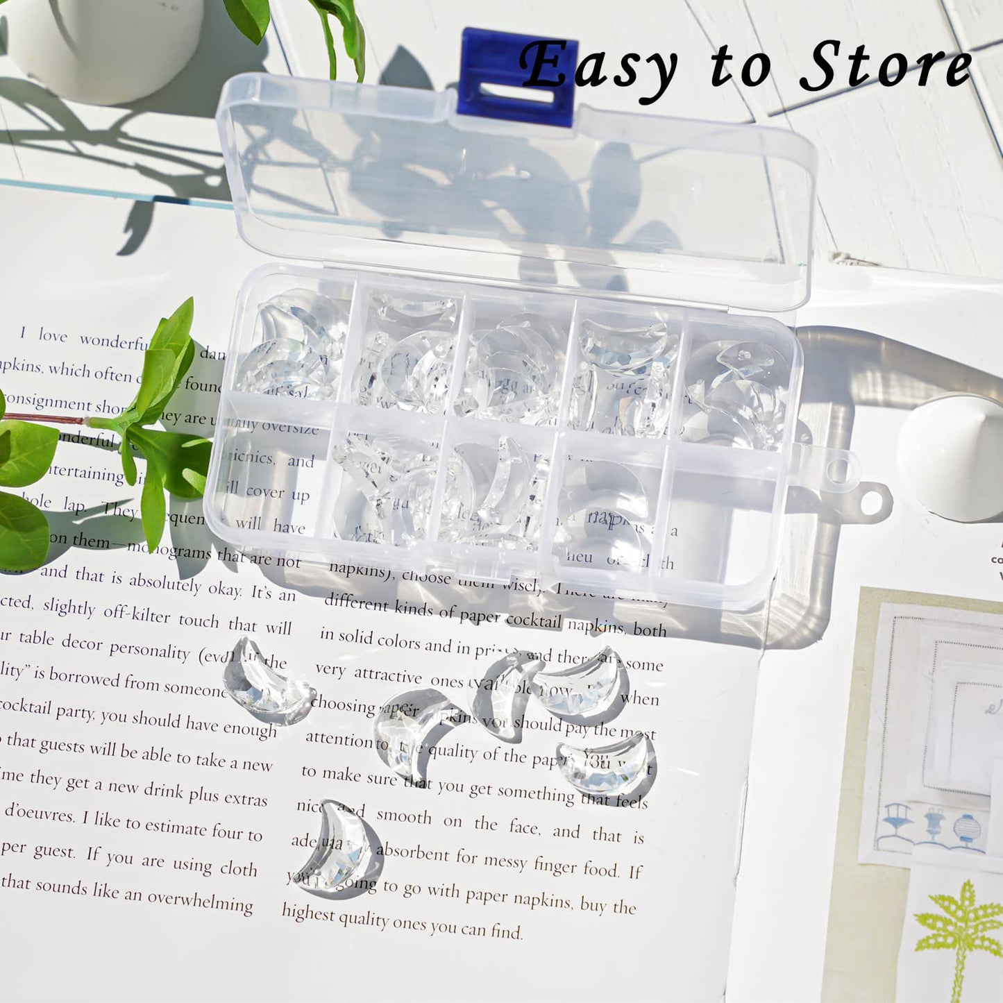 H&D HYALINE & DORA 50pcs 20mm Moon Shapes Crystal Pendant Suncatchers for Jewelry Making Bulk lot Necklace Earrings Bracelet Craft Findings Crystal Prisms for Chandeliers(Clear)