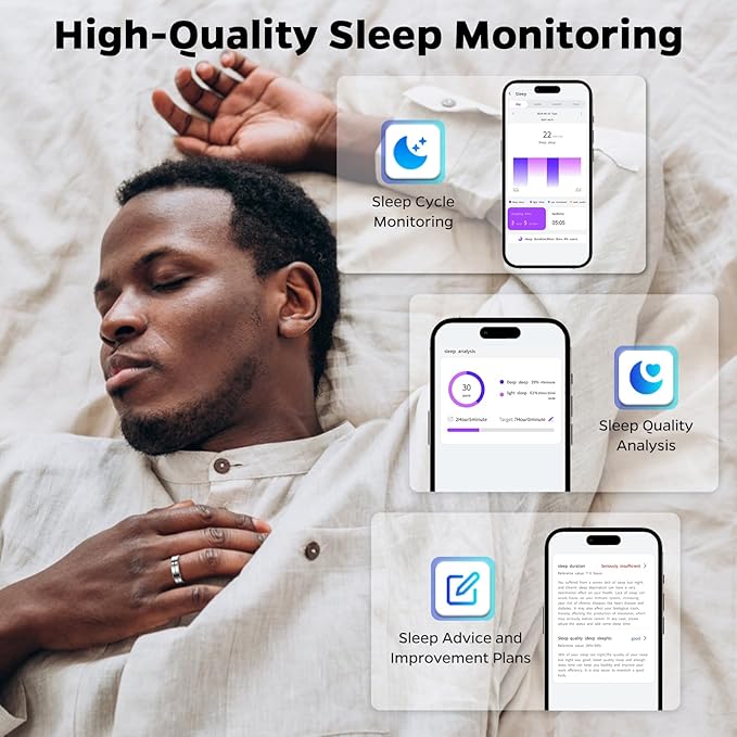 Ultra-Thin Smart Ring for Women Men,Sleep Tracker Ring with Heart Rate, Waterproof Fitness Ring for Activity Monitoring/Steps/Calories,No Subscription Fee,for iSO & Android (Silver,8#)