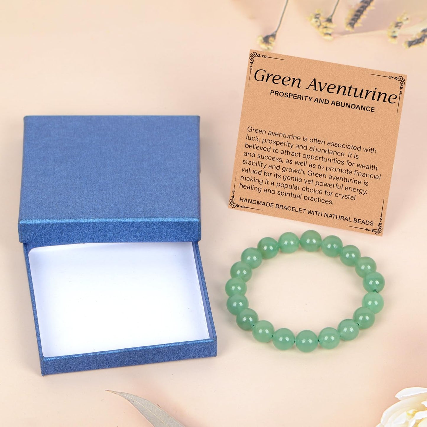 LPBeads Handmade Natural Gemstone Stretch Elastic 10mm Green Aventurine Bracelet Healing Crystal Round Stone Beads Jewelry Gifts for Women Men