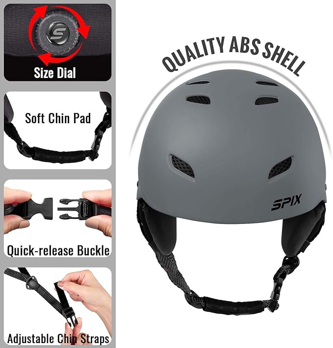 SPIX Ski Helmet Snowboard Helmet - ASTM Safety Standard Size Adjustable for Adults Youth Men and Women