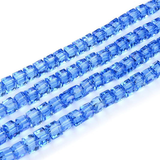 200pcs Czech Faceted Cube Crystal Glass Loose Beads Spacer Bulk 6mm (0.24 Inch) Light Sapphire Blue for DIY Jewelry Craft Making CCC614