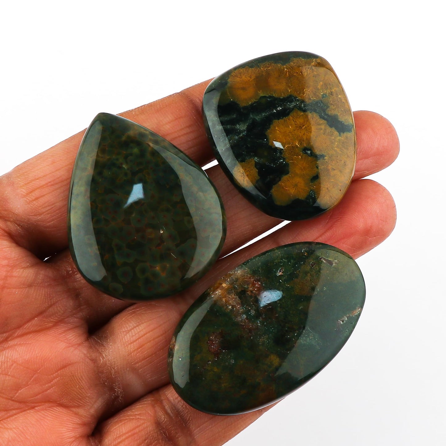 CRYSTALIS 3pcs, 25mm+ Natural Ocean Jasper Loose Gemstone Wholesale Bulk Cabochons Jewelry Making Supply, Chakra & Healing Polished Stones, Wire Wrapping, DIY, Gem Collection