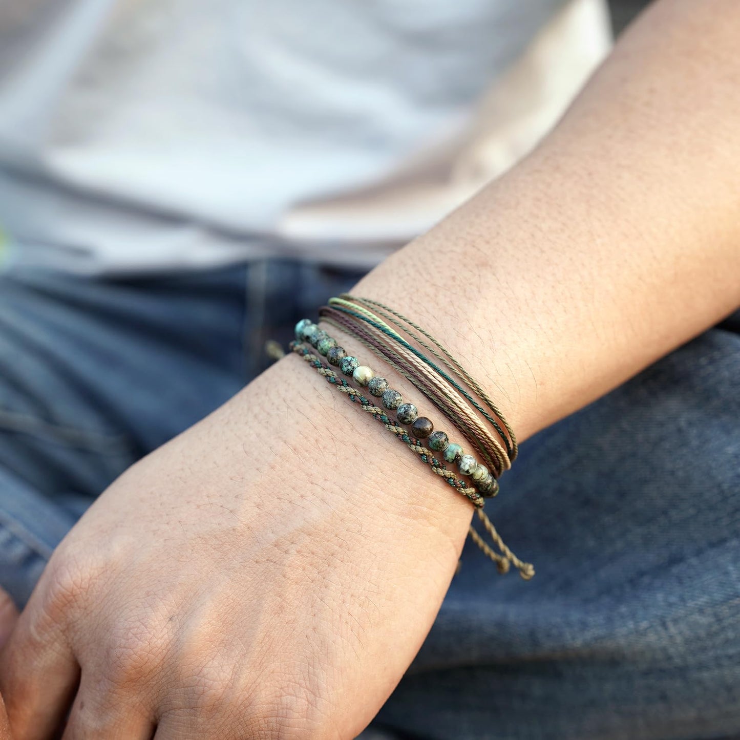 Handmade Natural Stone Beaded Healing Bracelet Gift for Men Adjustable Rope String Bracelet (African Turquoise, Adjustable)